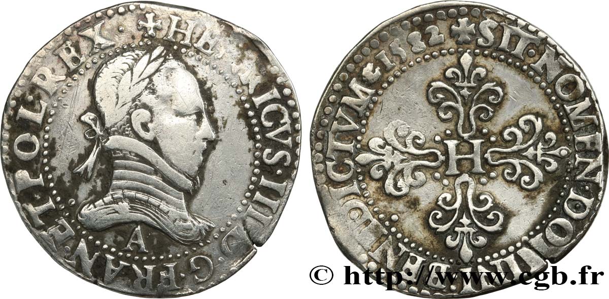 HENRY III Franc au col plat 1582 Paris XF
