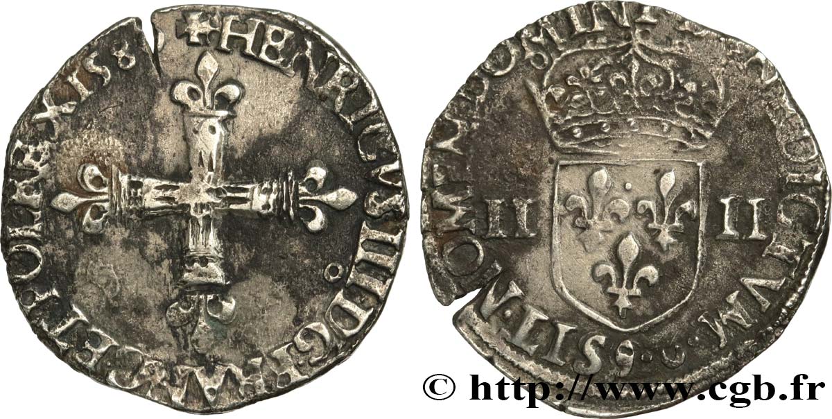 HENRY III Quart d écu, croix de face 1580 Rennes VF