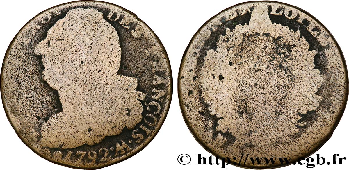 LOUIS XVI 2 sols dit  au faisceau , type FRANÇOIS 1792 Metz G