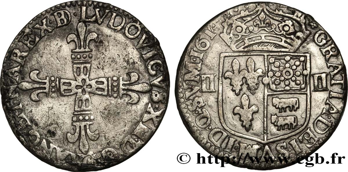 LOUIS XIII  Quart d écu de Béarn 1614 Pau q.BB/BB
