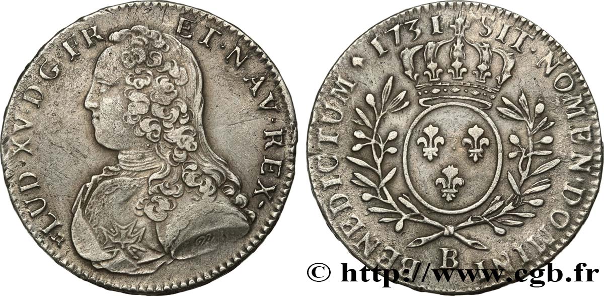 LOUIS XV DIT LE BIEN AIMÉ Demi-écu aux branches d olivier, buste habillé 1731 Rouen TTB