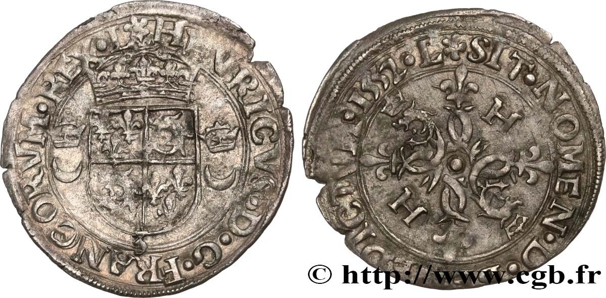 HENRY II Douzain du Dauphiné aux croissants, 2e type 1552 Grenoble SS