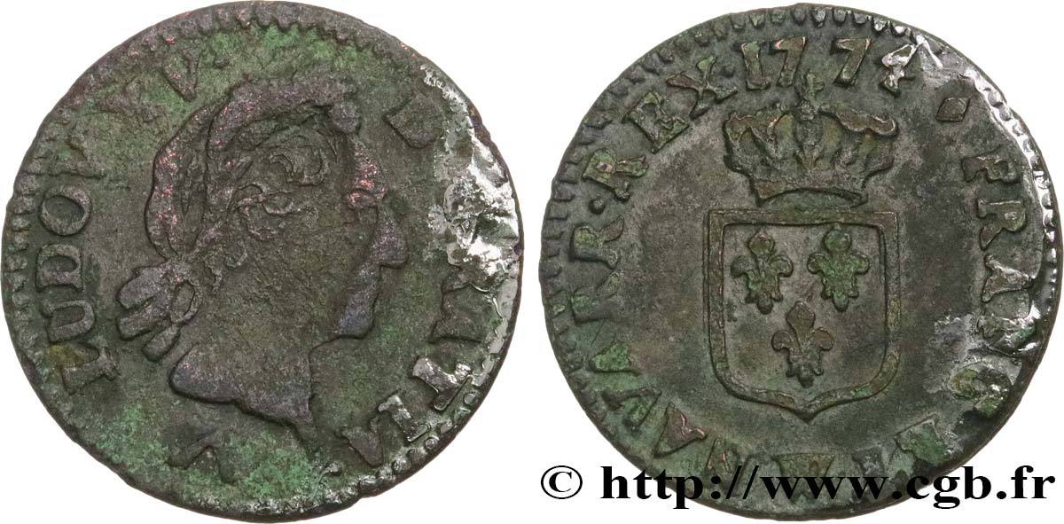 LOUIS XV  THE WELL-BELOVED  Liard dit  à la vieille tête  1774 Lille VF/VF