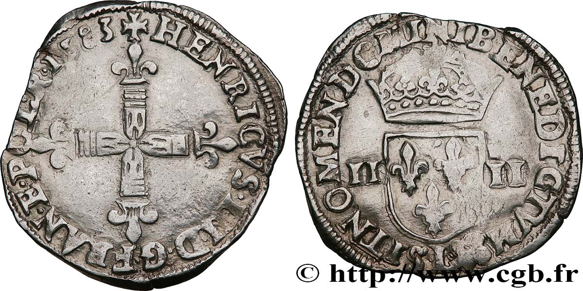HENRI III Quart d écu, croix de face 1583 Bayonne TB
