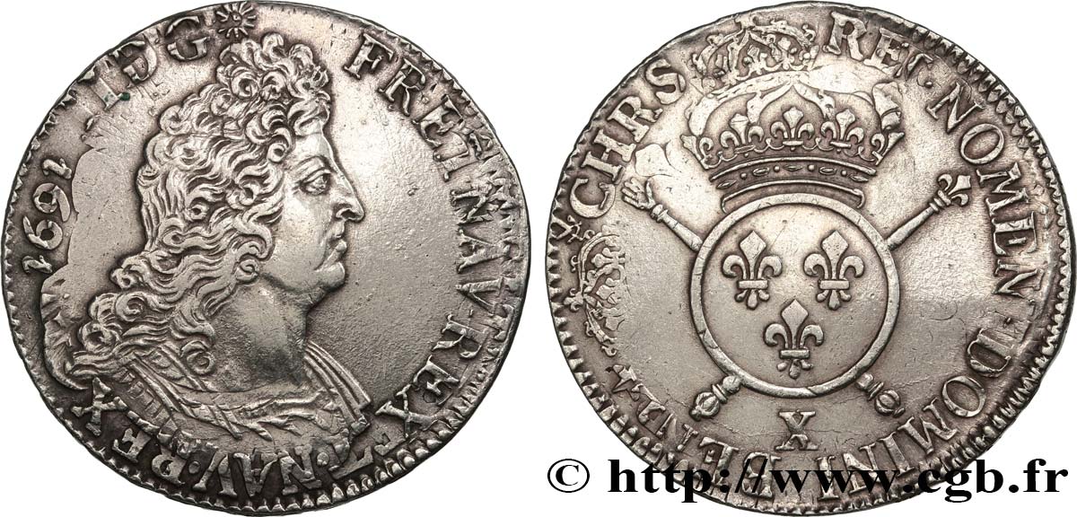 LOUIS XIV  THE SUN KING  Écu aux insignes 170[?] Amiens q.SPL