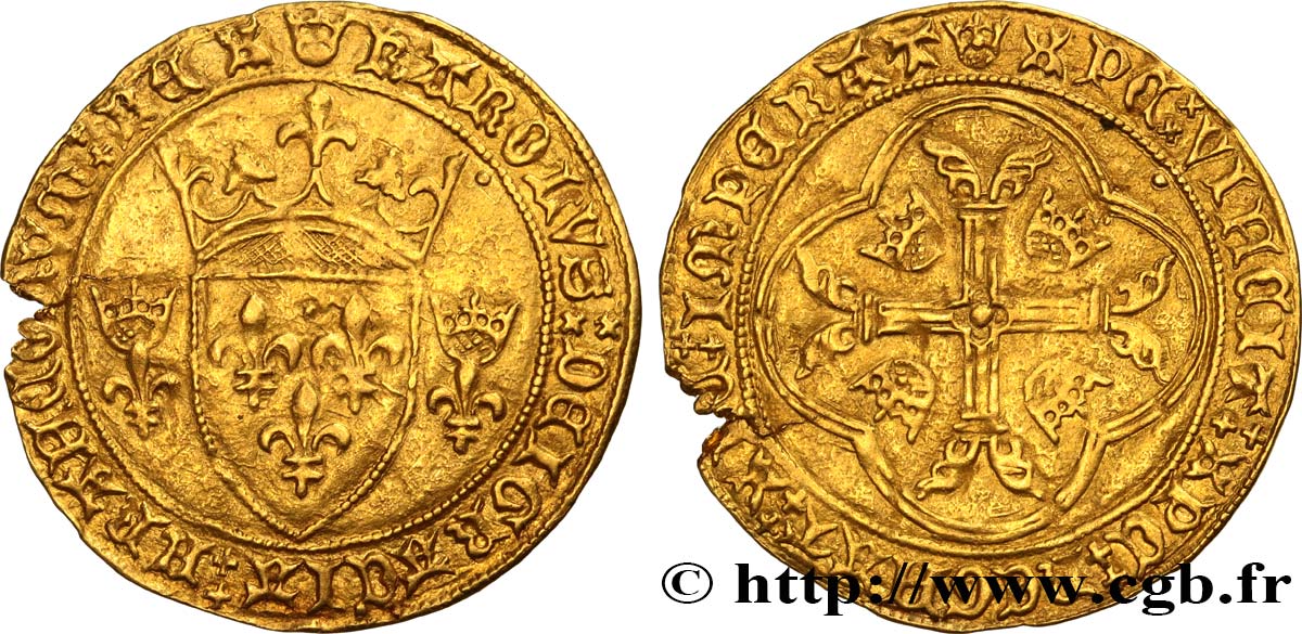 CHARLES VII LE VICTORIEUX Écu d or à la couronne 3e type, ou écu neuf n.d. Montpellier TTB