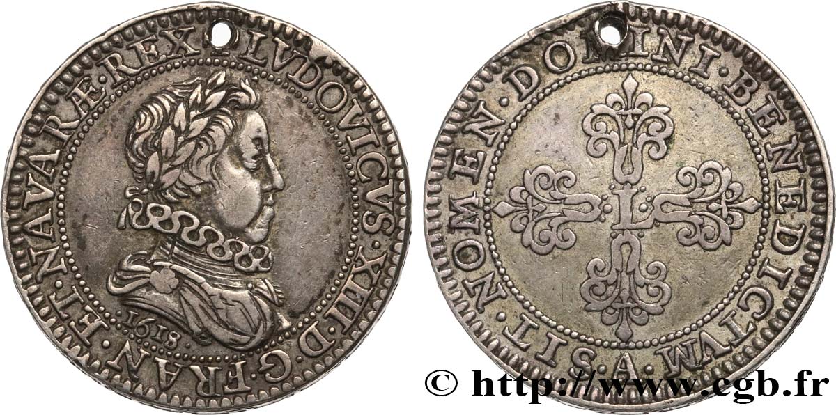 LOUIS XIII LE JUSTE Piéfort quadruple du quart de franc de Nicolas Briot 1618 Paris TTB+