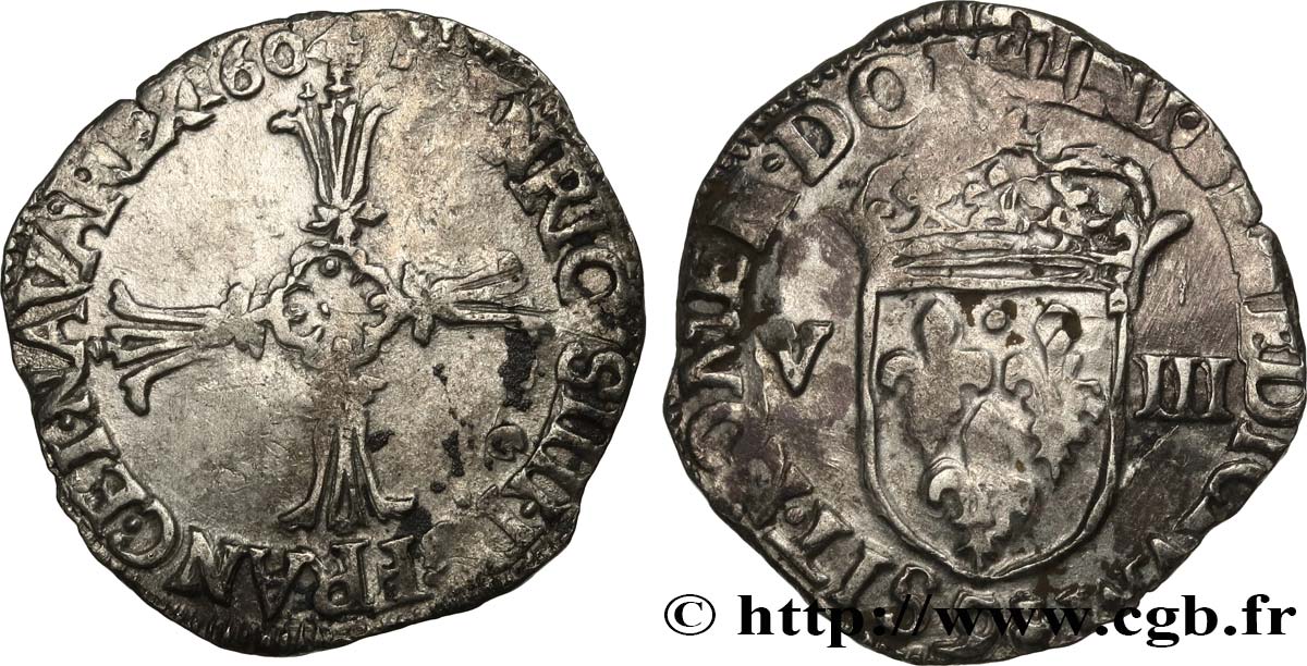 HENRI IV LE GRAND Huitième d écu, croix feuillue de face 1604 Rennes TB