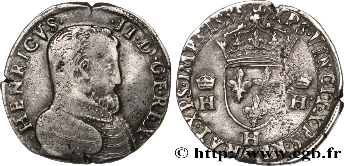 FRANÇOIS II. MONNAYAGE AU NOM D HENRI II Teston à la tête nue, 1er type 1559 La Rochelle TTB