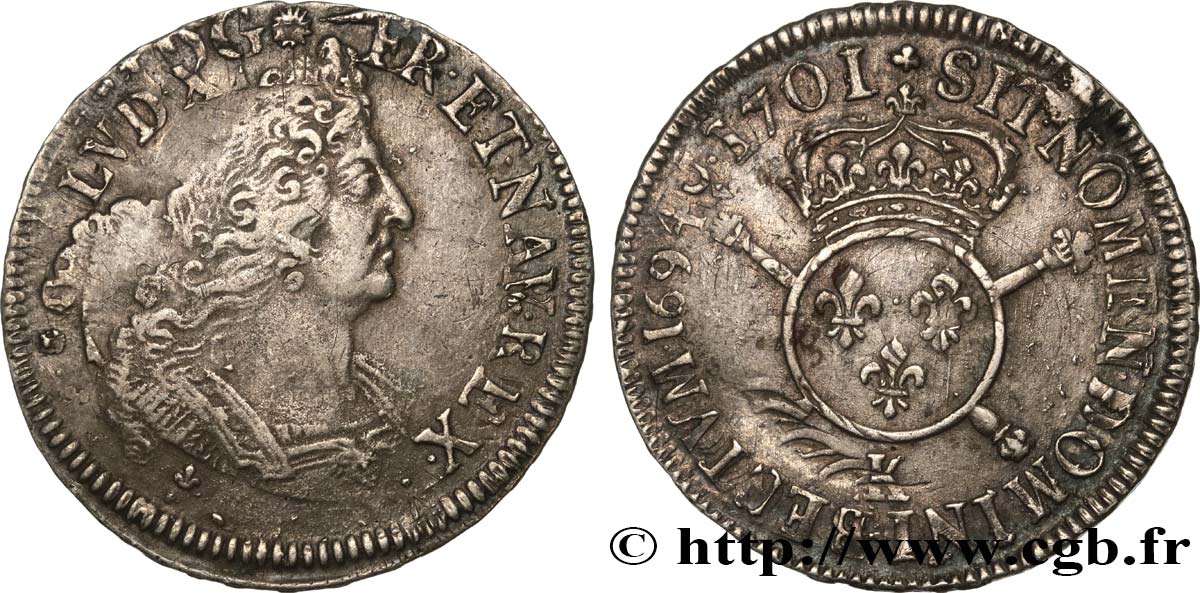 LOUIS XIV  THE SUN KING  Demi-écu aux insignes 1701 Bordeaux fSS/SS