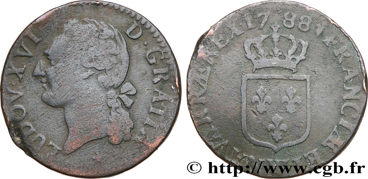 LOUIS XVI Demi-sol dit &nbsp;à l&nbsp;écu&nbsp; 1788 Lille TB