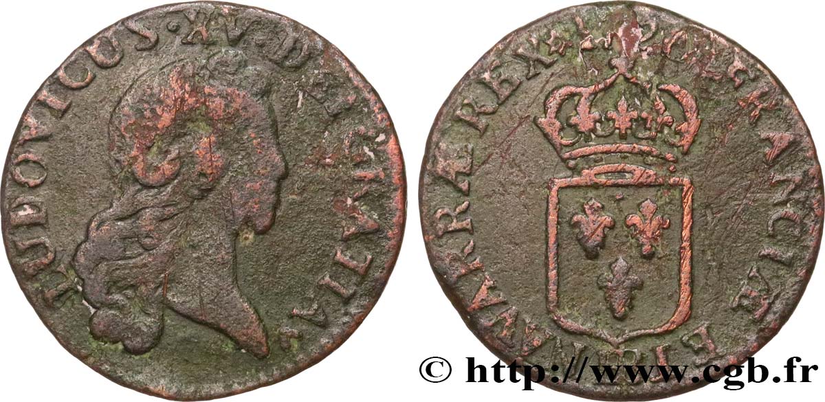 LOUIS XV  THE WELL-BELOVED  Liard au buste enfantin 1720 Strasbourg VF