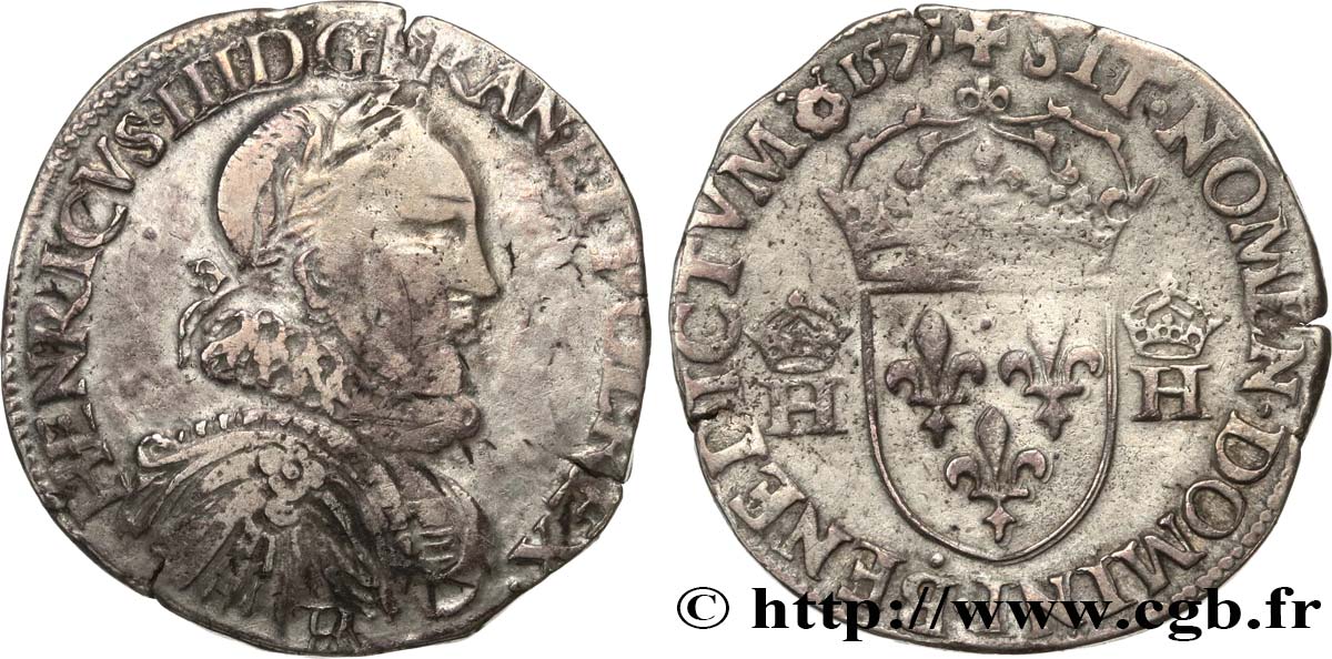HENRY III Teston, 3e type 1575 Rouen BC/BC+