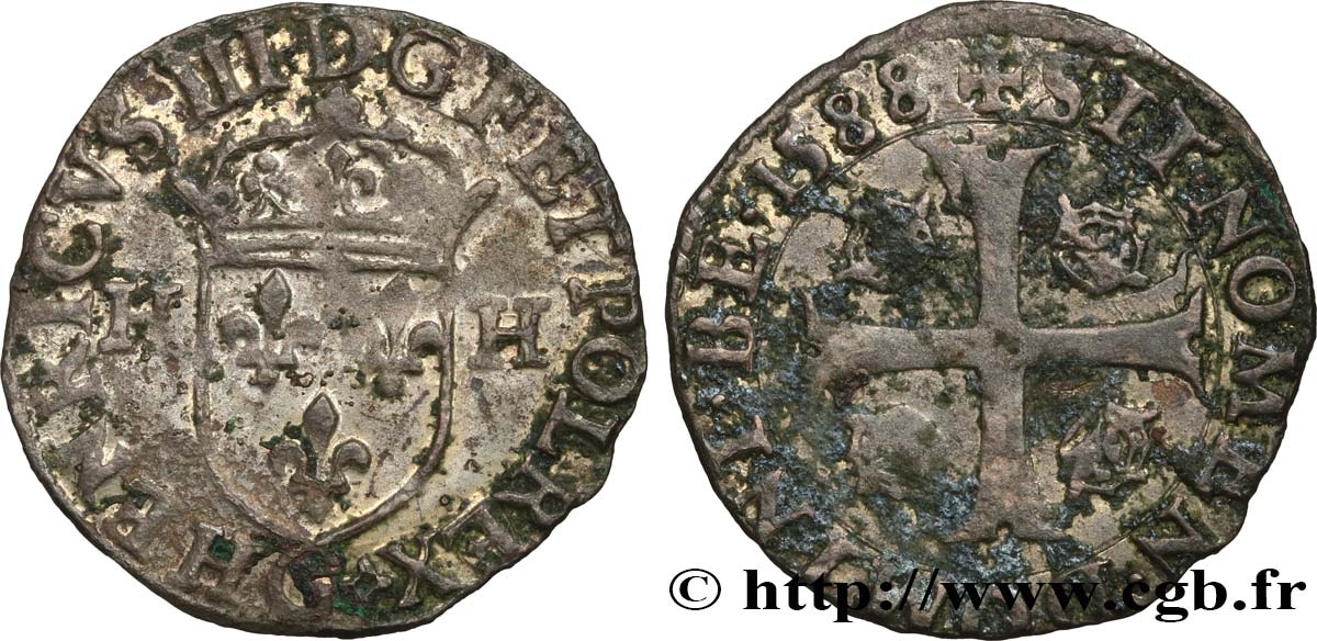 HENRY III Douzain aux deux H, 1er type 1588 Poitiers BC