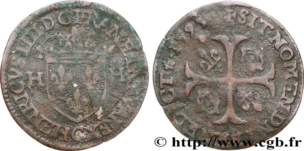 HENRY IV Douzain aux deux H, 2e type 1595 Saint-Lô BC