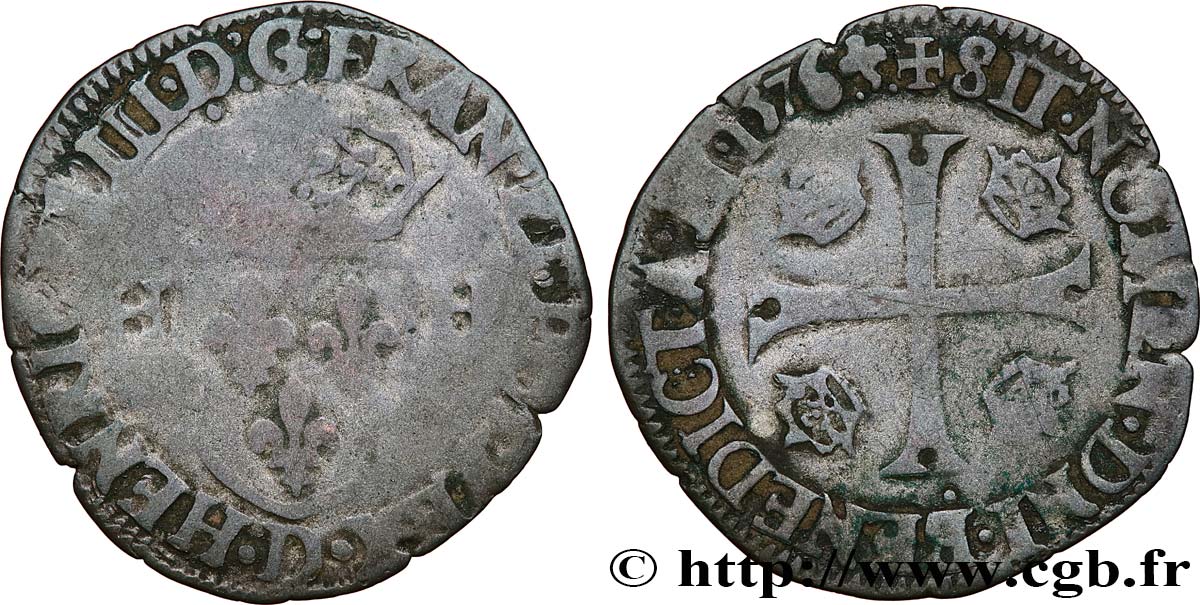 HENRI III Douzain aux deux H, 1er type 1576 Lyon B+