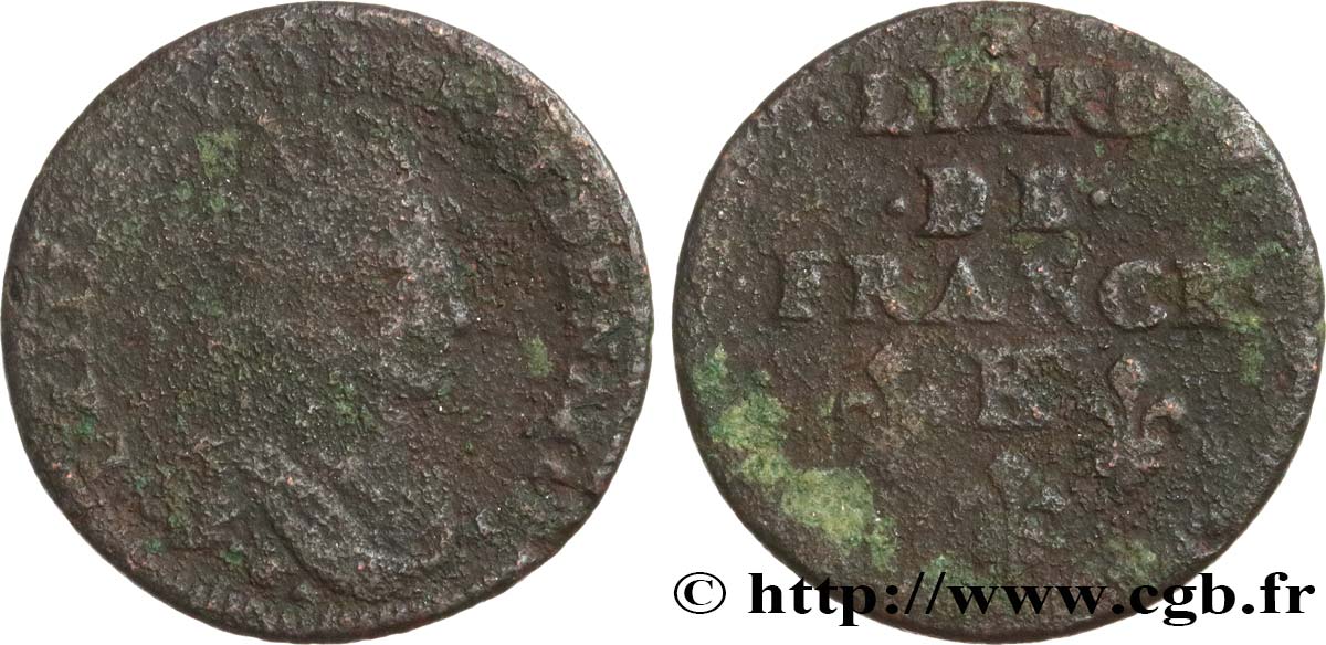 LOUIS XIV LE GRAND OU LE ROI SOLEIL Liard de cuivre 1655 Bordeaux B