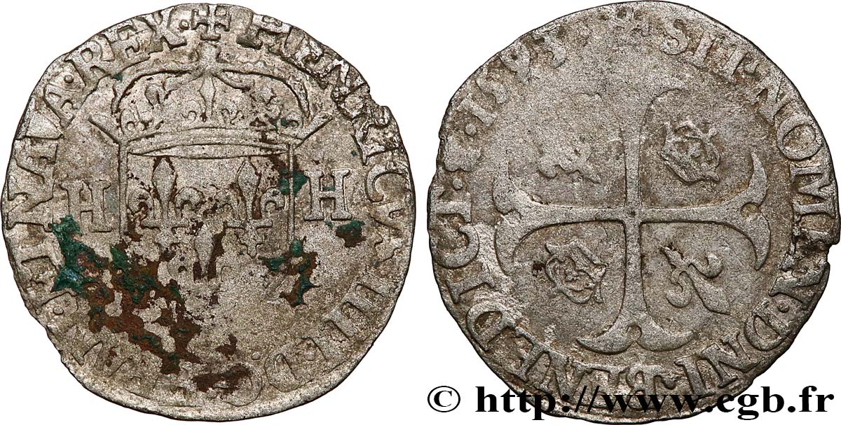 HENRI IV LE GRAND Douzain aux deux H, 2e type 1593 Saint-Lô TB