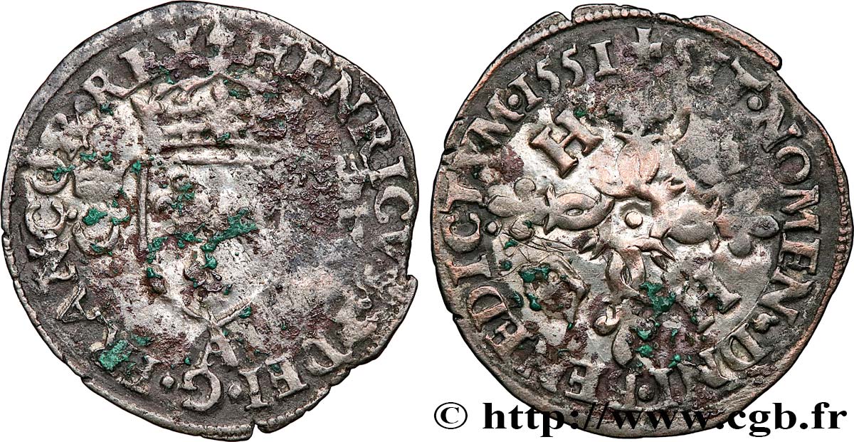 HENRI II Douzain aux croissants 1551 Paris TB+