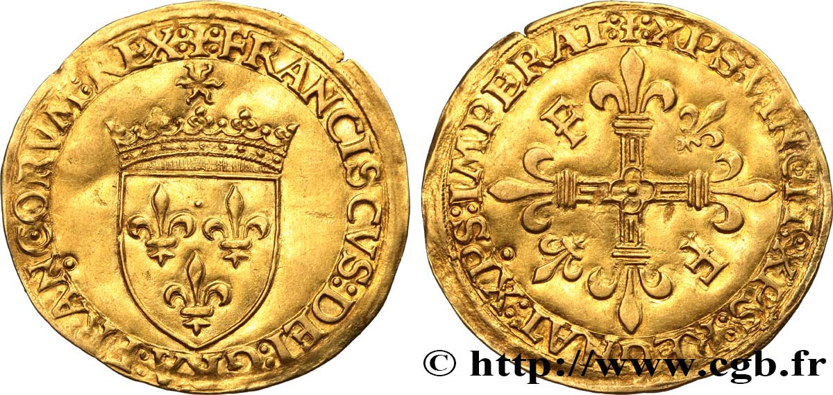 FRANCIS I Écu d or au soleil, 5e type 21/07/1519 Saint-André de Villeneuve-lès-Avignon AU