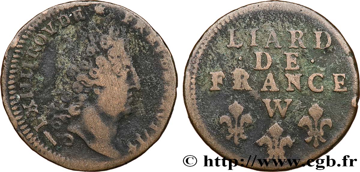 LOUIS XIV  THE SUN KING  Liard de France au buste nu 1714 Lille BC