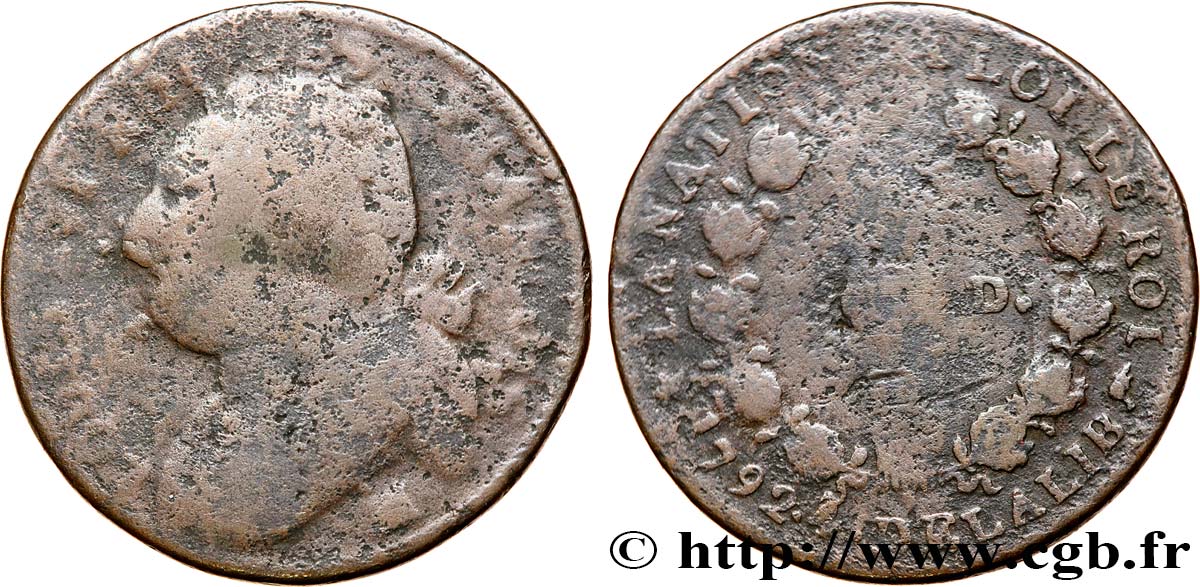 LOUIS XVI 12 deniers dit  au faisceau , type FRANCOIS 1792 Marseille VG