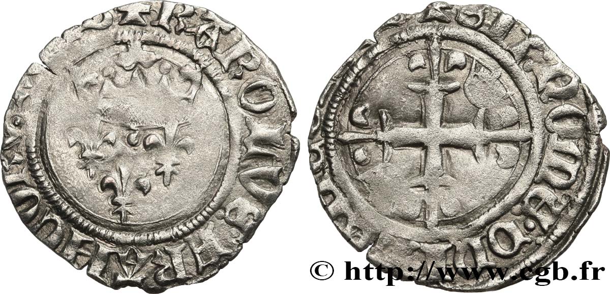 CHARLES, REGENCY - COINAGE WITH THE NAME OF CHARLES VI Gros dit  florette  n.d. Bourges q.BB