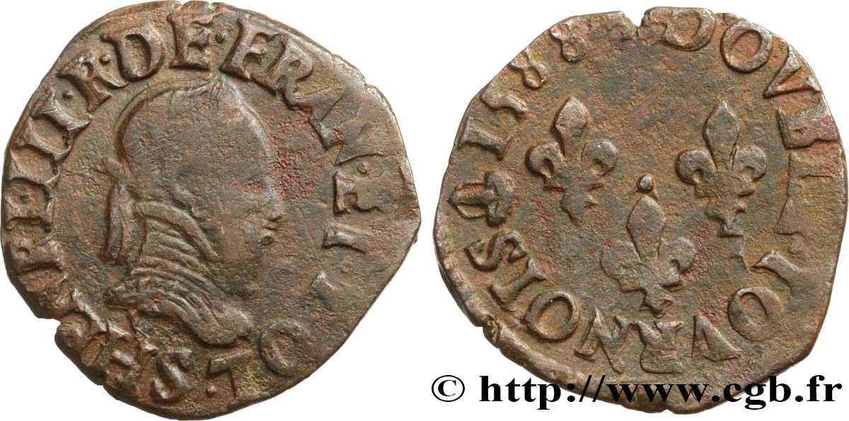 HENRI III Double tournois, type de Troyes 1588 Troyes TB