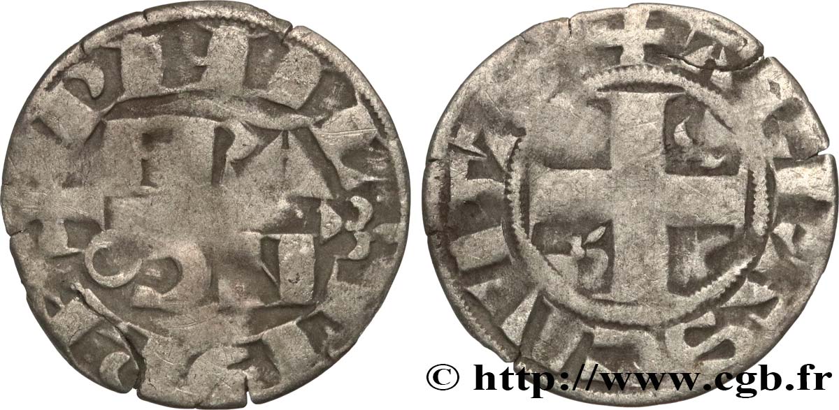 PHILIPPE II DIT  PHILIPPE AUGUSTE  Denier parisis, 1er type c. 1191-1199 Arras TB+