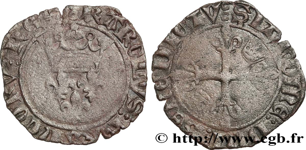 BURGONDY - COINAGE AT THE NAME OF CHARLES VI  THE MAD  OR  THE WELL-BELOVED  Gros dit  florette  n.d. Dijon BC