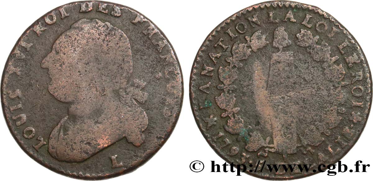 CONVENCION NACIONAL 12 deniers dit  au faisceau , type FRANCOIS 1793 Bayonne RC+