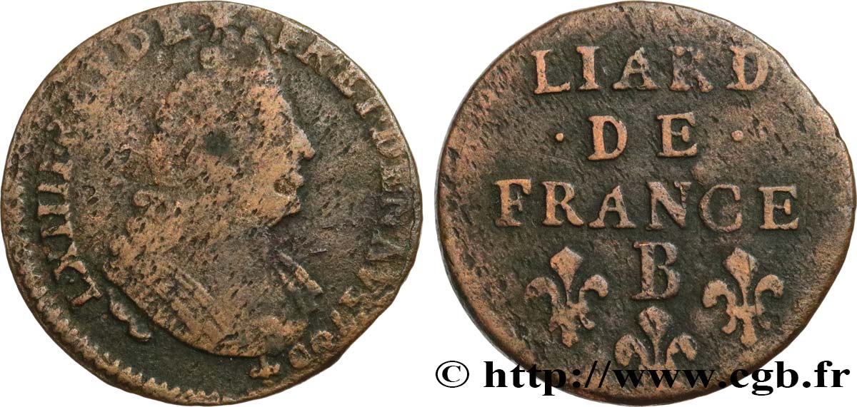 LOUIS XIV LE GRAND OU LE ROI SOLEIL Liard, 3e type, buste âgé 1700 Rouen TB/TTB