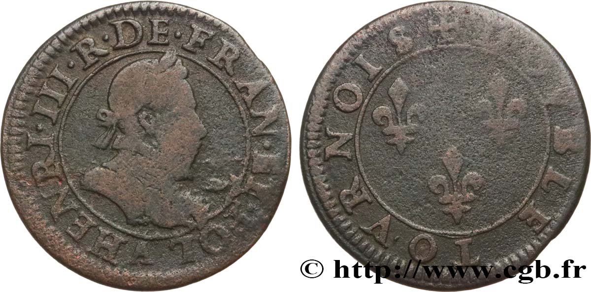 HENRI III Double tournois, 1er type de Paris n.d. Paris, Moulin des Étuves TB+