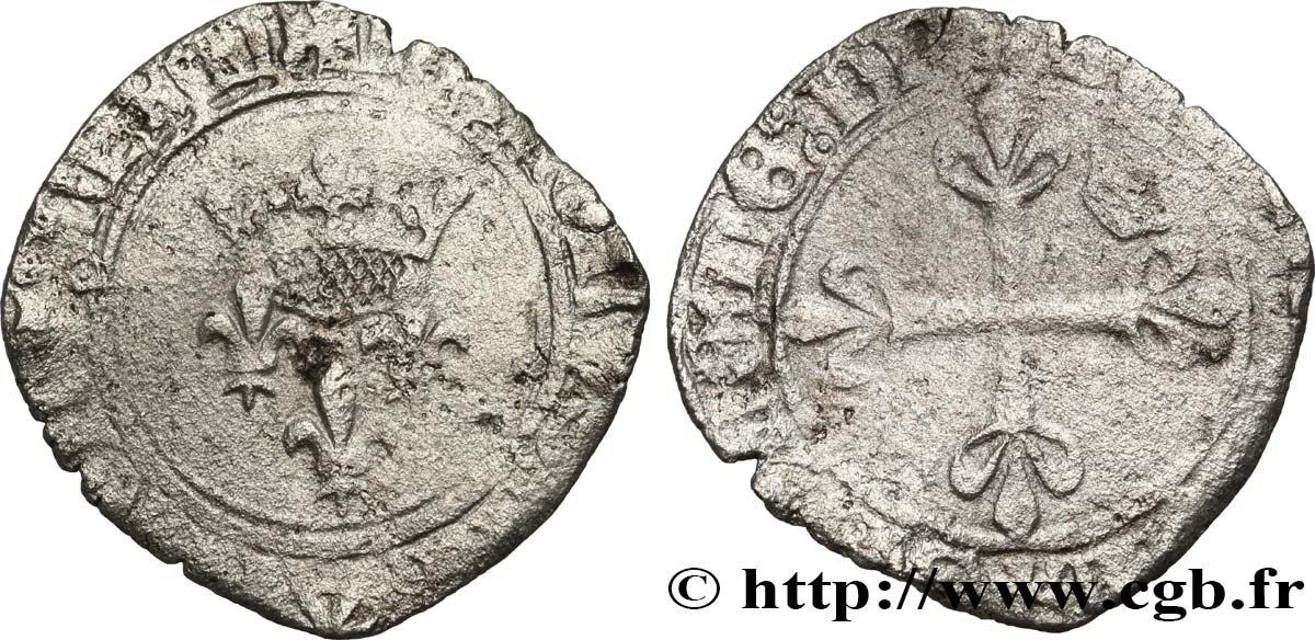 DAUPHIN CHARLES, RÉGENT - MONNAYAGE AU NOM DE CHARLES VI Gros dit  florette  n.d. Mirabel B+