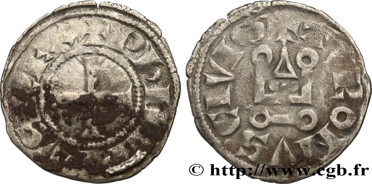 PHILIPPE IV LE BEL Obole tournois à l O rond n.d.  TTB