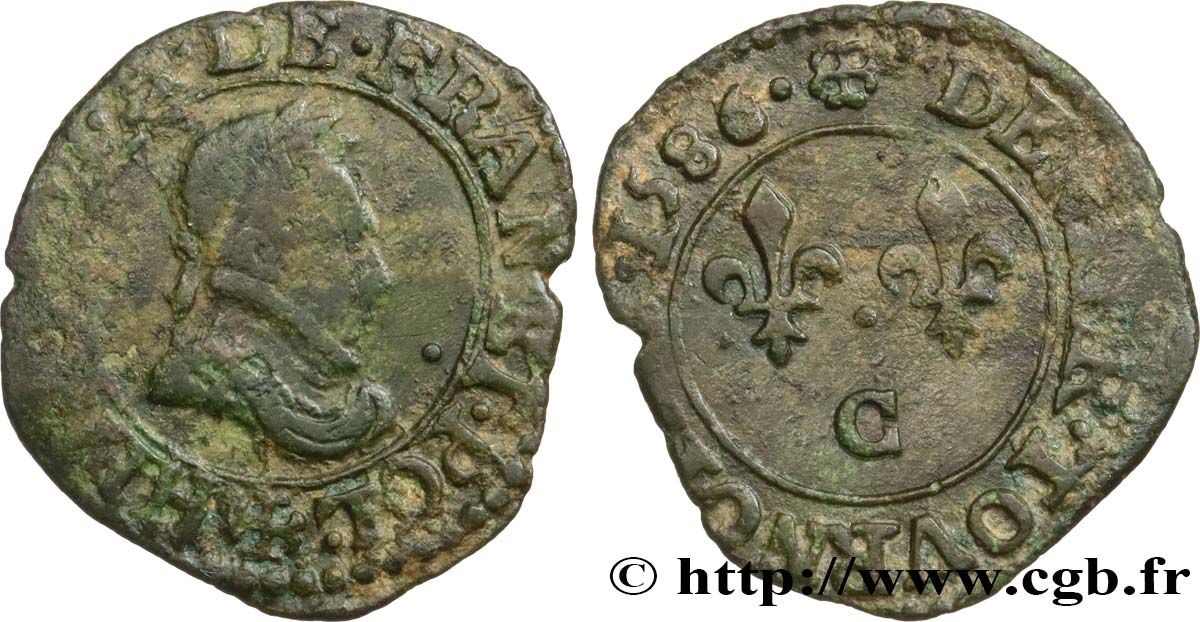 HENRI III Denier tournois, type de Saint-Lô 1586 Saint-Lô TB