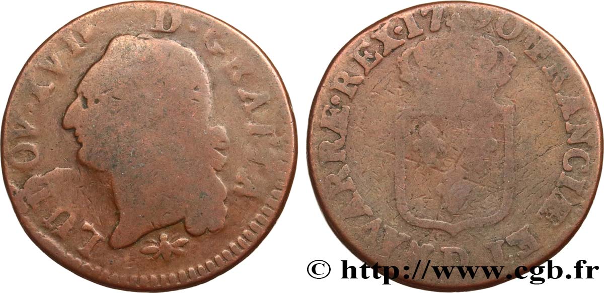 LOUIS XVI Sol dit  à l écu  1790 Lyon B+