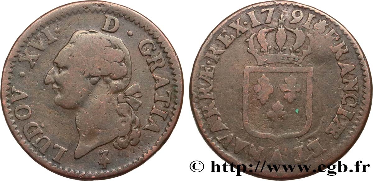 LOUIS XVI Sol dit  à l écu  1791 Paris VF