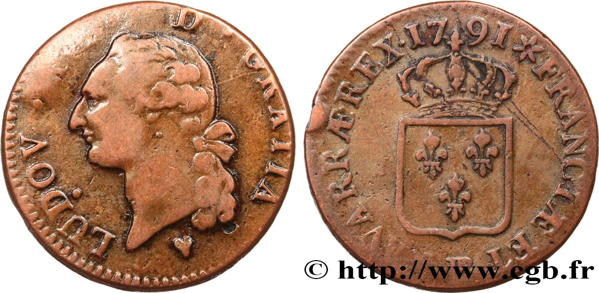 LOUIS XVI Sol dit  à l écu  1791 Strasbourg TB/TB+