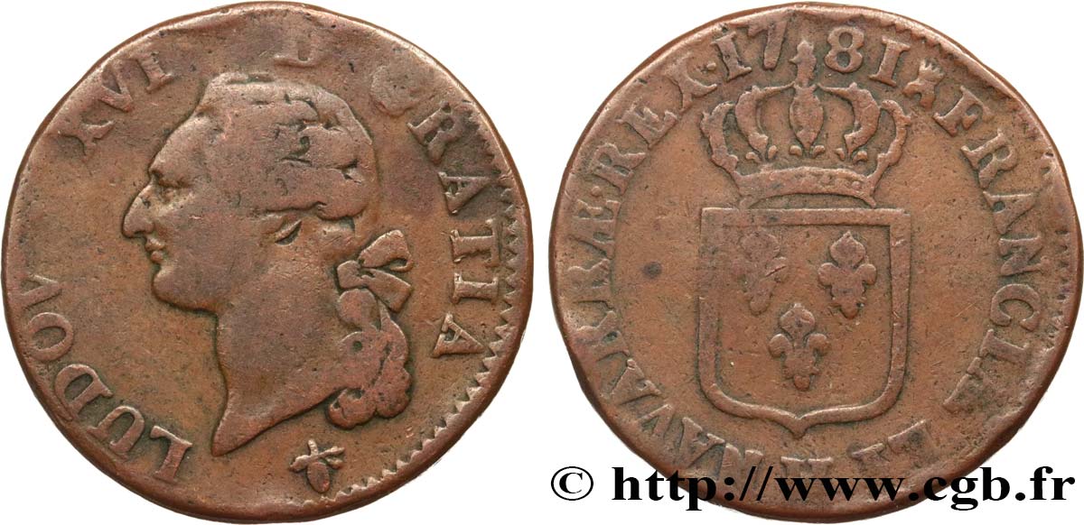 LOUIS XVI Sol dit &nbsp;à l&nbsp;écu&nbsp; 1781 La Rochelle TB