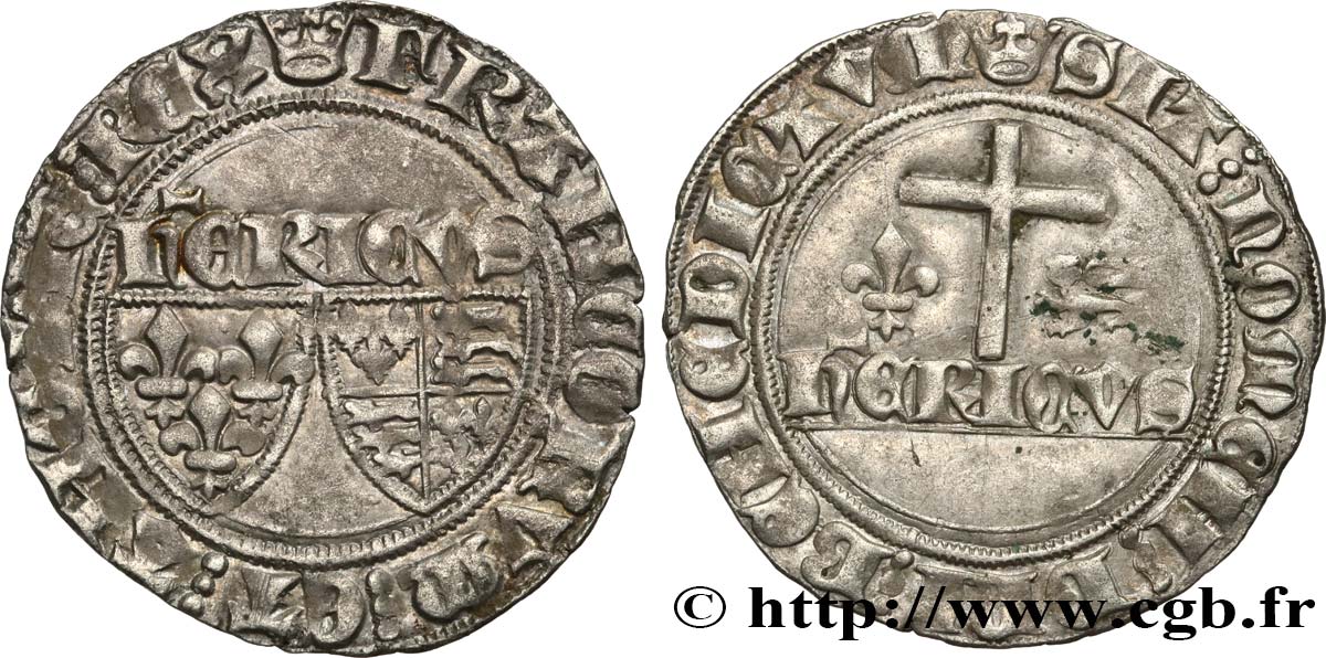HENRY VI DE LANCASTRE - ROI DE FRANCE (1422-1453) - ROI D ANGLETERRE (1422-1461) et (1470-1471) Blanc aux écus n.d. Paris TTB+