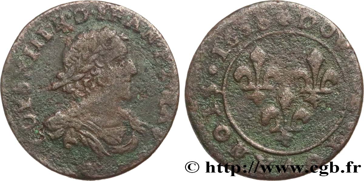 LOUIS XIII  Double tournois au grand buste viril drapé 1638 Ateliers de l’axe Loire-Rhône F