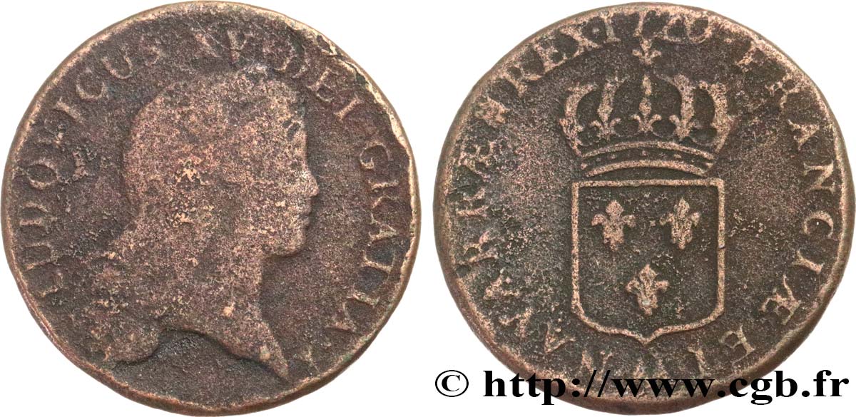 LOUIS XV DIT LE BIEN AIMÉ Sol au buste enfantin 1720 Metz TB