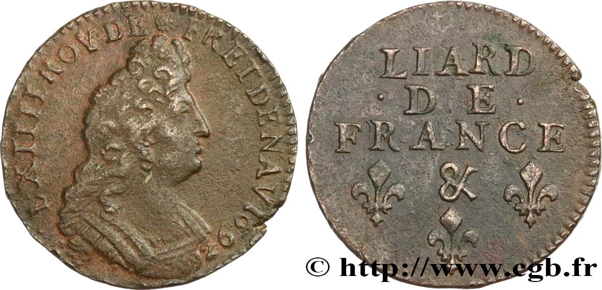 LOUIS XIV LE GRAND OU LE ROI SOLEIL Liard, 3e type, buste âgé 1693 Aix-en-Provence TB+/TTB