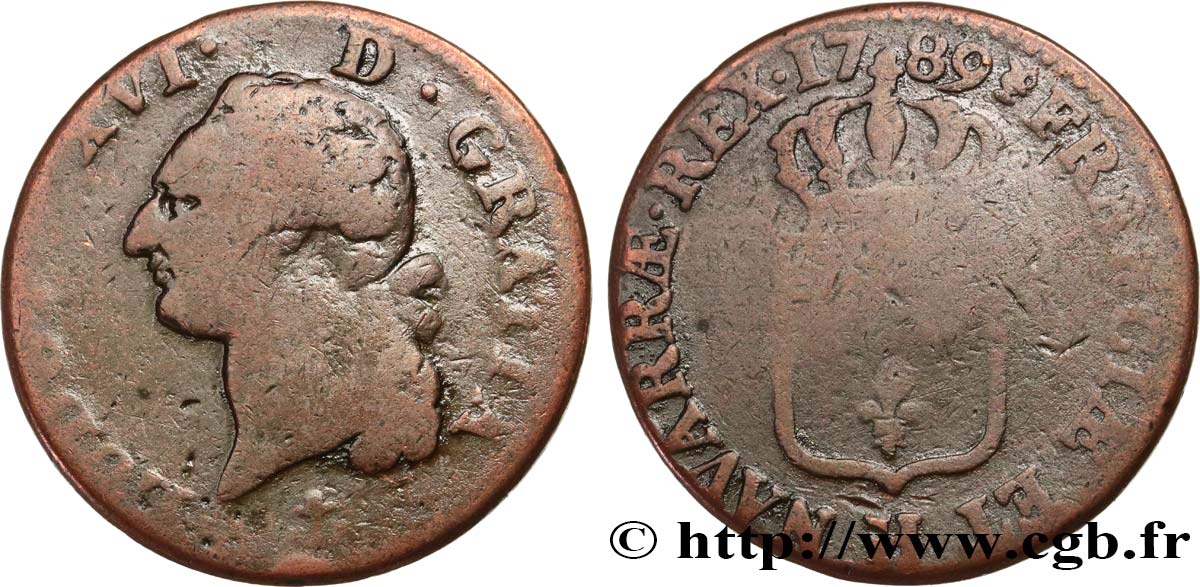 LOUIS XVI Sol dit  à l écu  1789 La Rochelle VF