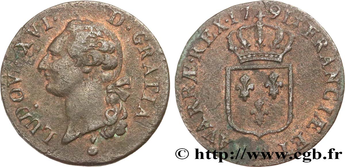 LOUIS XVI Sol dit  à l écu  1791 Metz TB+