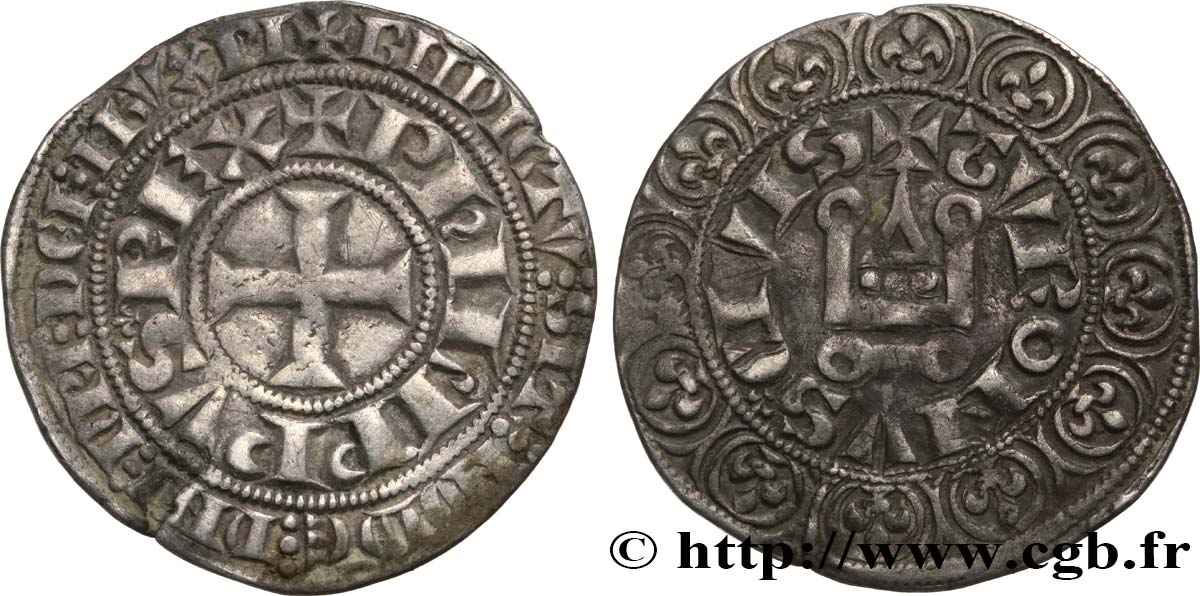 PHILIPPE IV LE BEL Gros tournois à l&nbsp;O rond c.1302-1303  TTB+/TTB
