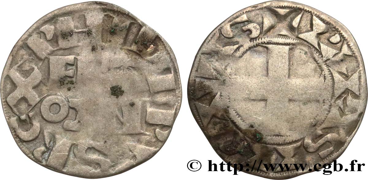 PHILIPPE II DIT &nbsp;PHILIPPE AUGUSTE&nbsp; Denier parisis n.d. Paris TB+