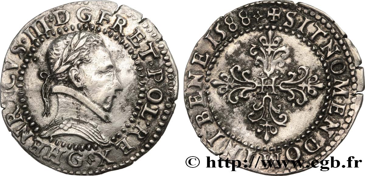 HENRI III Demi-franc au col plat 1588 Poitiers TTB+