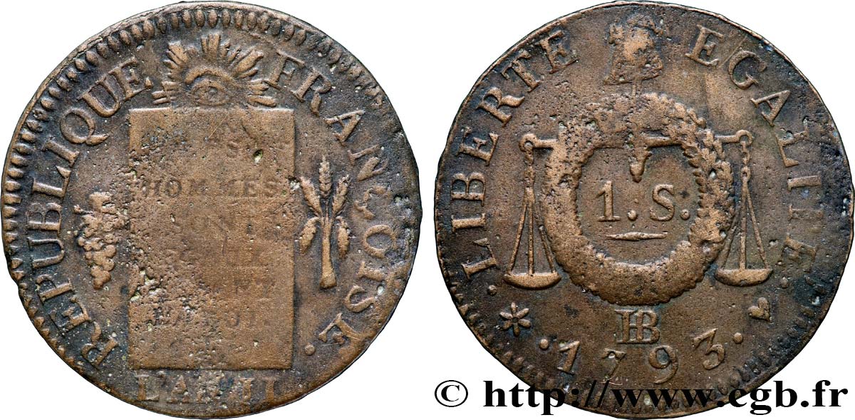 LA CONVENTION 1 sol dit  à la table de loi  1793 Strasbourg TB+